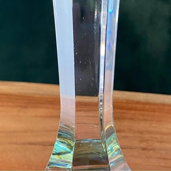 Vintage Italian Lead Crystal Candle Holder in Green and Gold 8.5in - Picture 6 of 16